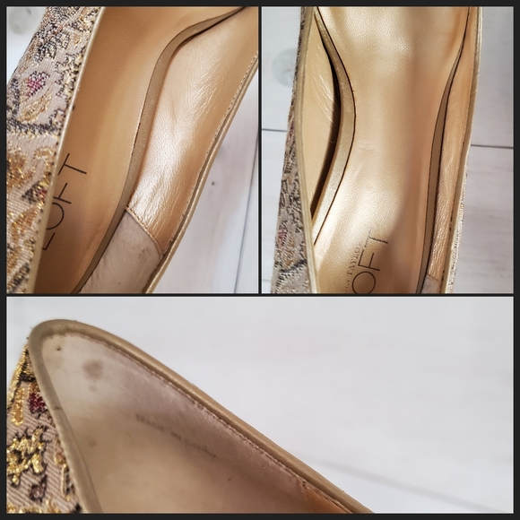 Ann Taylor Loft almond toe floral neutral tapestry heels/ pumps low heel size 7 - Picture 10 of 15